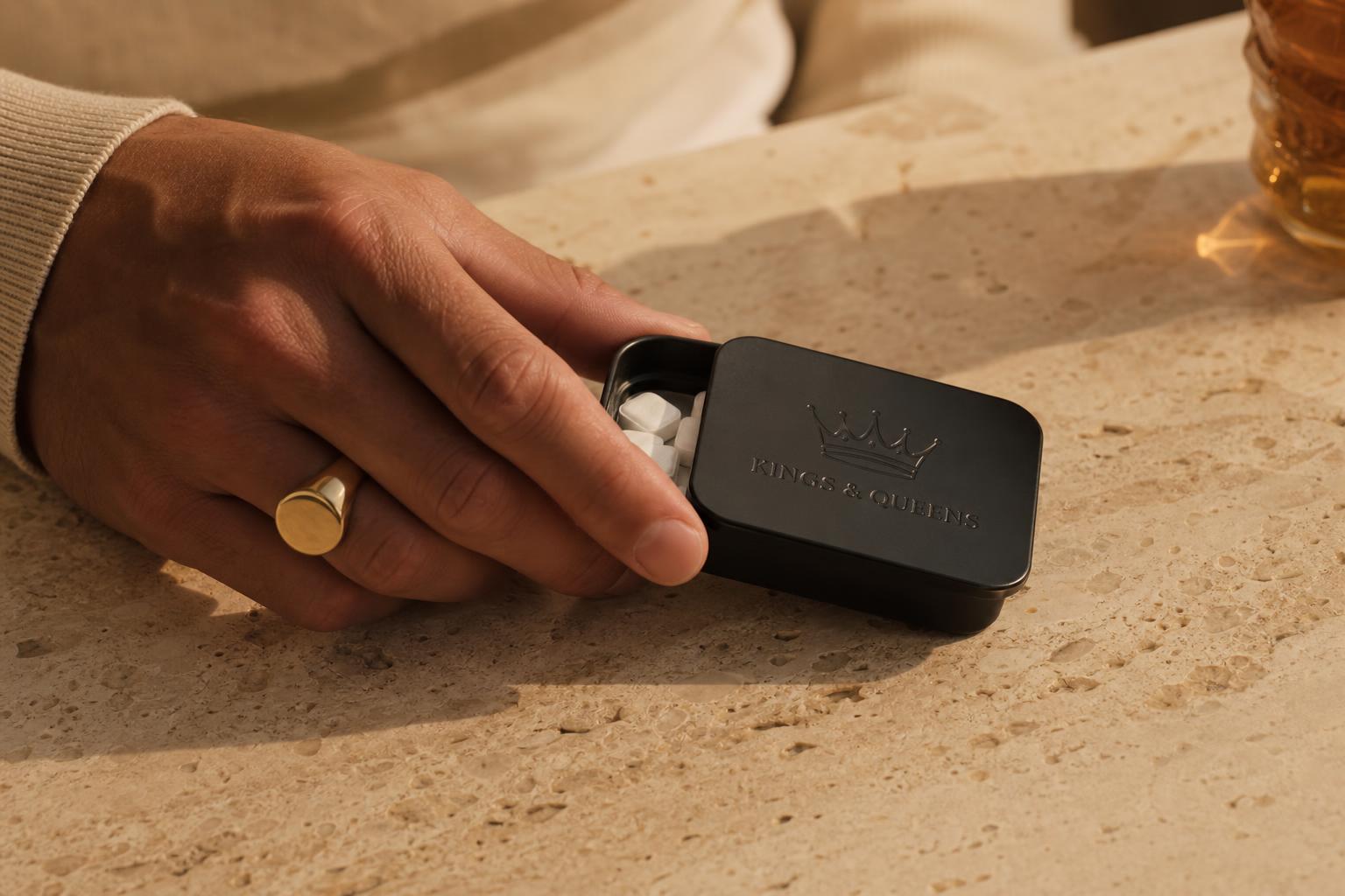 Premium sublingual troches in a discreet black tin